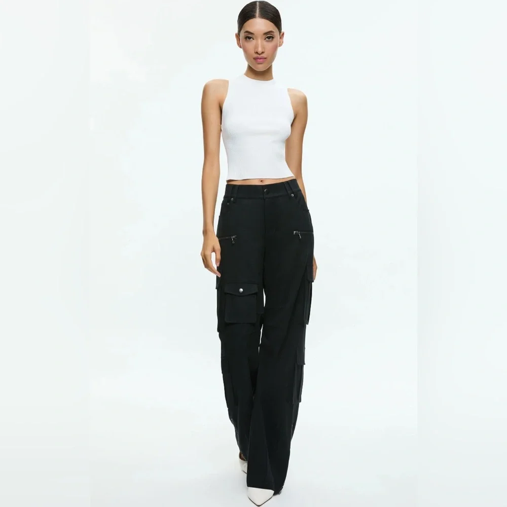 🆕 Alice + Olivia AKERS OVERSIZED CARGO PANT COLOR Black Sz 6 - Picture 4 of 16